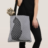 猫日本の白黒着物プリント トートバッグ (クローズアップ)