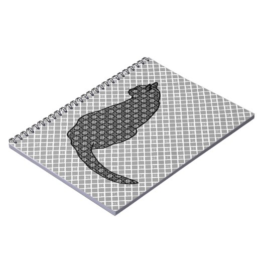 猫日本の白黒着物プリント ノートブック (左側)