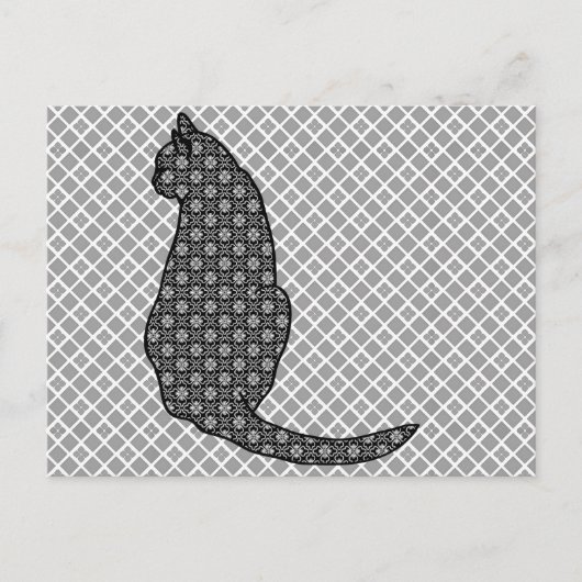 猫日本の白黒着物プリント ポストカード (正面)