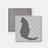 猫日本の白黒着物プリント マグネット (正面/裏面)