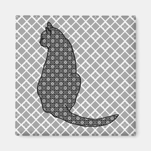 猫日本の白黒着物プリント マグネット (正面)