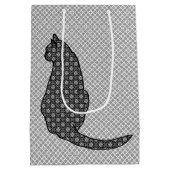 猫日本の白黒着物プリント ミディアムペーパーバッグ (裏面)