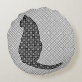 猫日本の白黒着物プリント ラウンドクッション (裏面)