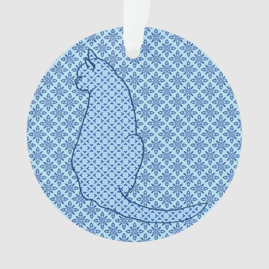 猫日本の青い着物プリント オーナメント (正面)