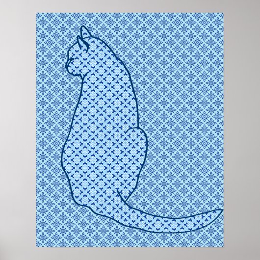 猫日本の青い着物プリント ポスター (正面)