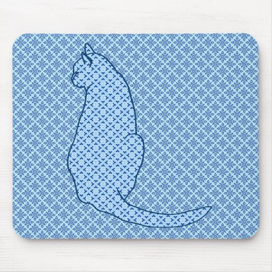 猫日本の青い着物プリント マウスパッド (正面)