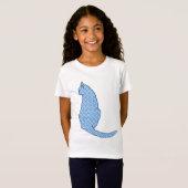 猫日本の青い着物プリント Tシャツ (正面フル)