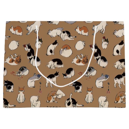 猫日本の、広重、浮世絵 ラージペーパーバッグ (正面)