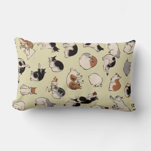 猫日本の（色を変えられる） ランバークッション (正面)