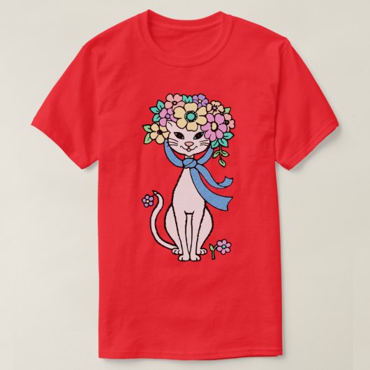 猫春サマーフラワーズスプリングタイム夏期Fl Tシャツ (デザイン正面)