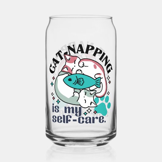 猫昼寝は私の自己主気に張：かわいい眠い猫 ガラス缶 (正面)