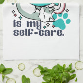 猫昼寝は私の自己主気に張：かわいい眠い猫 キッチンタオル (折り畳み)