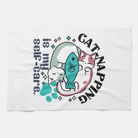 猫昼寝は私の自己主気に張：かわいい眠い猫 キッチンタオル (横)