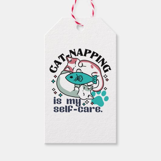 猫昼寝は私の自己主気に張：かわいい眠い猫 ギフトタグ (正面)