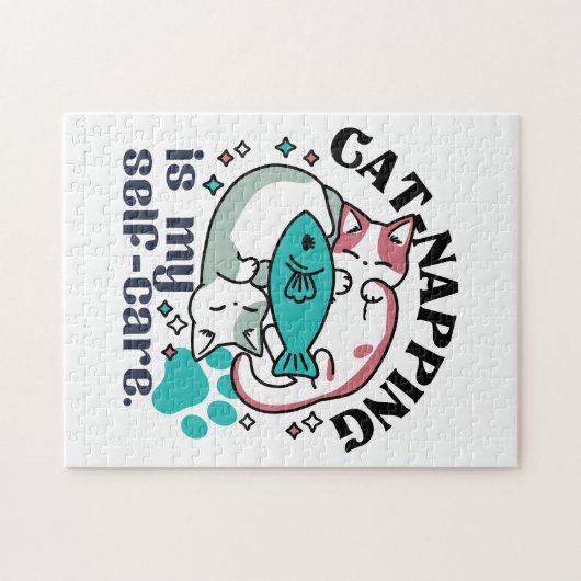 猫昼寝は私の自己主気に張：かわいい眠い猫 ジグソーパズル (横)