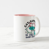 猫昼寝は私の自己主気に張:かわいい眠い猫 ツートーンマグカップ (正面右)