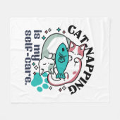 猫昼寝は私の自己主気に張:かわいい眠い猫 フリースブランケット (正面(横))