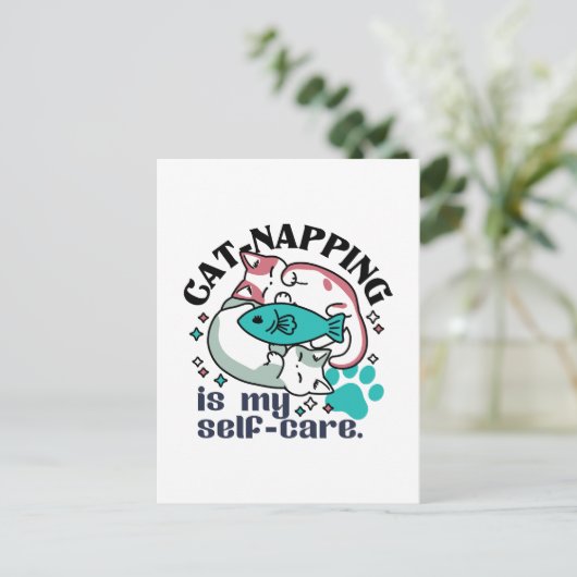 猫昼寝は私の自己主気に張：かわいい眠い猫 ポストカード (スタンド正面)