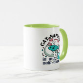 猫昼寝は私の自己主気に張：かわいい眠い猫 マグカップ (正面右)