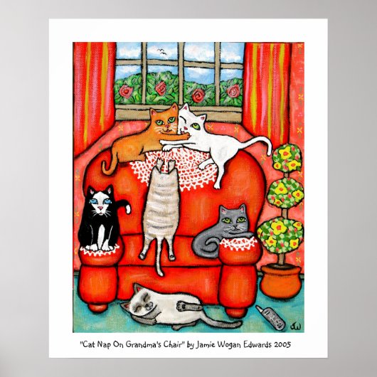 猫昼寝オン祖母の椅子 ポスター (正面)