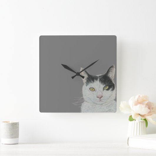 猫時計 スクエア壁時計 (ホーム)