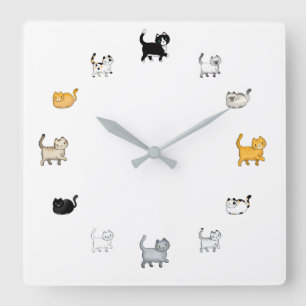 猫時計、四角 スクエア壁時計