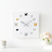 猫時計、四角 スクエア壁時計 (ホーム)