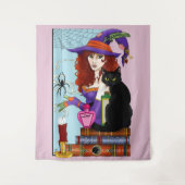 猫書籍の魔女ポーション タペストリー (正面)