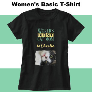 猫最高のの母の写真の名前の緑の黄色 Tシャツ