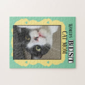 猫最高のの母の写真の緑の黄色 ジグソーパズル (横)