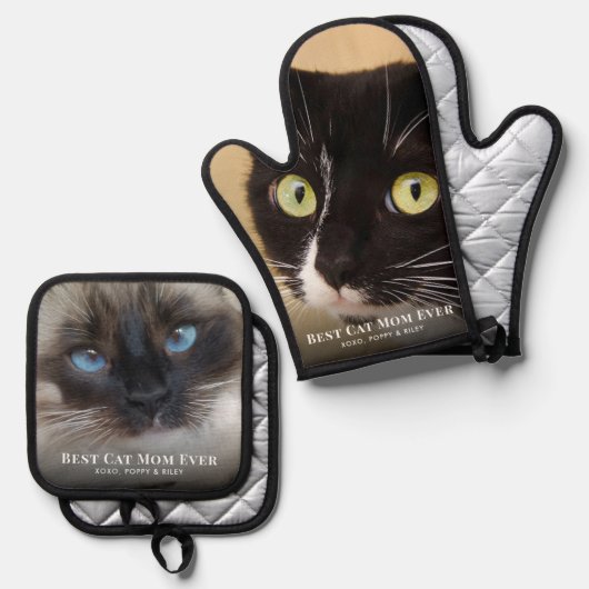 猫最高のの母の写真 鍋つかみ&鍋敷きセット (正面/裏面)