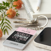 猫最高のの母の名前photo pink gray gray キーホルダー (正面右)