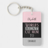 猫最高のの母の名前photo pink gray gray キーホルダー (正面)