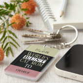 猫最高のの母の名前photo pink green green キーホルダー (正面右)