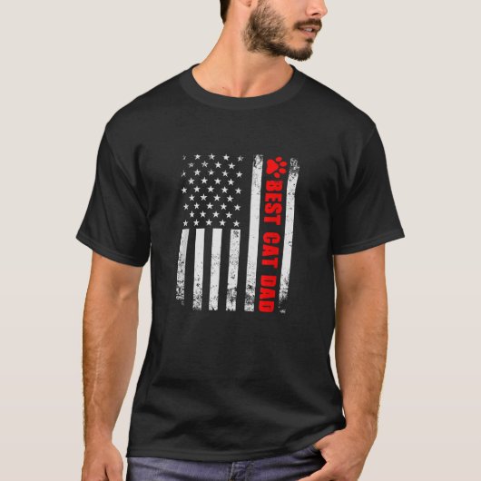 猫最高のパパEVER AMERICAN国旗USA愛国的おもしろい Tシャツ (正面)