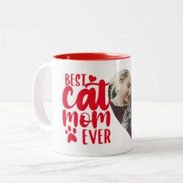 猫最高の母がかわいい写真名レッド ツートーンマグカップ