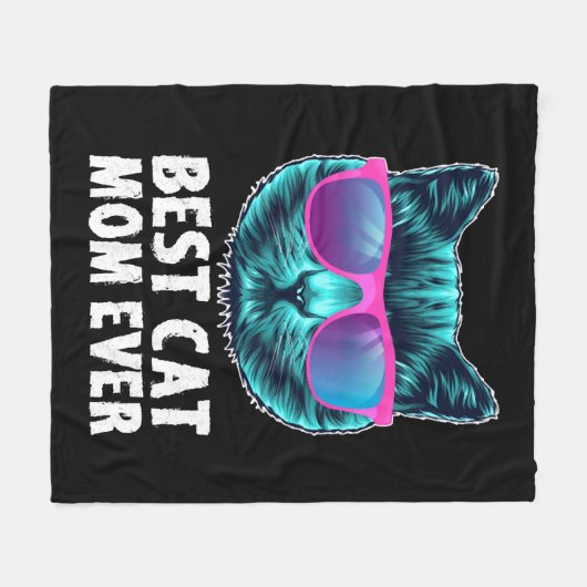 猫最高の母がかわいい眼鏡おもしろい フリースブランケット (正面(横))