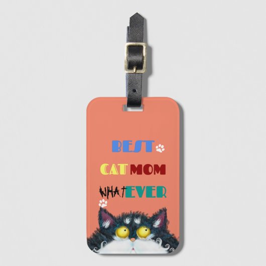 猫最高の母が不平不満な猫の文字の漫画おもしろい ラゲッジタグ (正面縦)