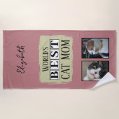 猫最高の母さん2写真名ピンク・グリーン ビーチタオル (正面)