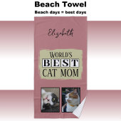 猫最高の母さん2写真名ピンク・グリーン ビーチタオル