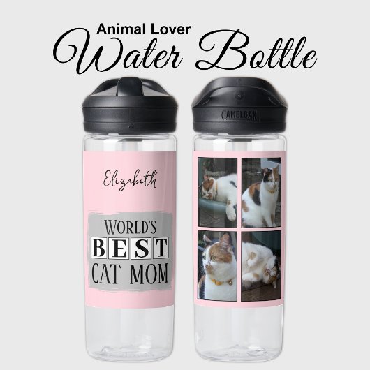 猫最高の母さん4写真名ピンク色グレー ウォーターボトル