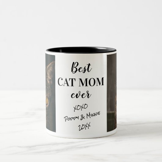 猫最高の母の写真パーソナライズされた集 ツートーンマグカップ (中央)