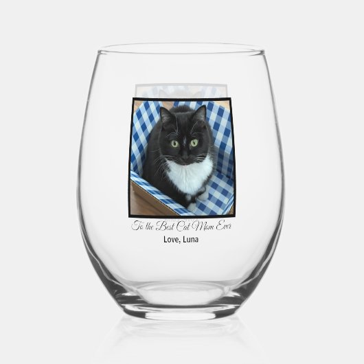 猫最高の母の撮カスタム影と文字 ステムなしワイングラス (正面)