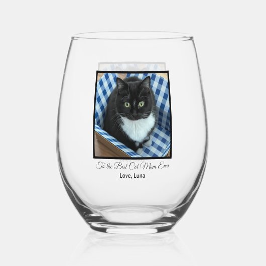 猫最高の母の撮カスタム影と文字 ステムなしワイングラス (裏面)