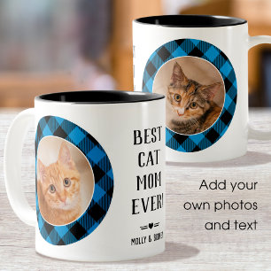 猫最高の母は水牛を投げ入れた青い写真名 ツートーンマグカップ