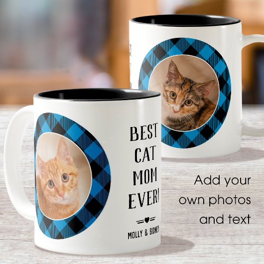 猫最高の母は水牛を投げ入れた青い写真名 ツートーンマグカップ