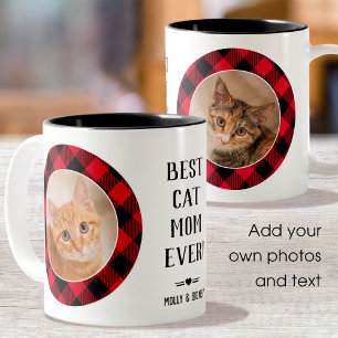 猫最高の母は赤い写真名をプリード ツートーンマグカップ