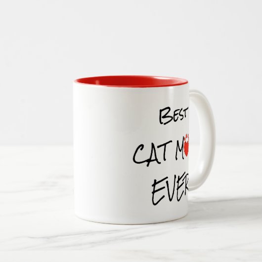 猫最高の母エバー引用文パーソナライズされた写真ハート ツートーンマグカップ (正面右)