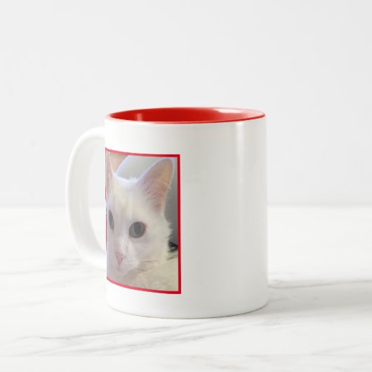 猫最高の母エバー引用文パーソナライズされた写真ハート ツートーンマグカップ (正面左)