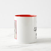 猫最高の母エバー引用文パーソナライズされた写真ハート ツートーンマグカップ (中央)